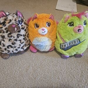 Lot of 3 Misfittens 8” 9" Plush Stuffed Animal Toys Multicolor Cat Kitten Used.